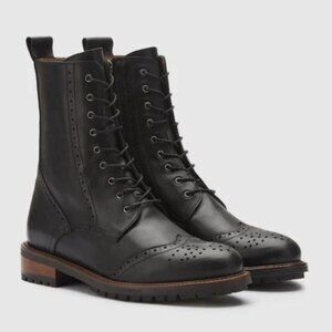 Women’s Duo Balla Brogue Lace-up Ankle Black Leather Boot US Size 6, EU Size 36